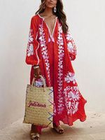 Balloon Sleeves Boho Printed Maxi Weaving Dress