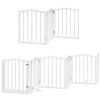 vidaXL Hondenhek inklapbaar met deur 9 panelen 450 cm populierhout wit, hondenhekje, veiligheidshekje, honden hek, veiligheidshek, babyhekje