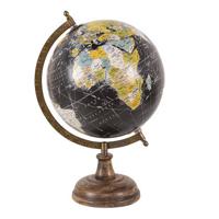 Clayre & Eef Wereldbol 22x33 cm Zwart Hout Ijzer Globe - thumbnail