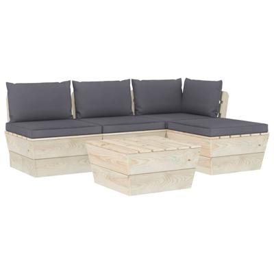 vidaXL 5-delige Loungeset met kussens pallet vurenhout