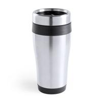 Warmhoudbeker/thermos isoleer koffiebeker/mok - RVS - zilver/zwart - 450 ml   - - thumbnail