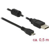 Delock USB-kabel USB 2.0 USB-A stekker, USB-micro-B stekker 0.50 m Zwart Met Ferrietkern 84900 - thumbnail