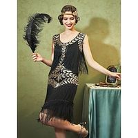 Roaring jaren '20 Jaren 1920 Flapper jurk Jurken Cocktailjurk Kerst feestjurk The Great Gatsby Charleston Dames Pailletten Kwastje Nieuwjaar Bruiloft Feest Bruiloft gast Kleding Lightinthebox - thumbnail