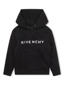 Givenchy Kids logo-print distressed cotton hoodie - Noir