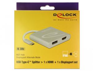 DeLOCK USB-C > 1x HDMI + 1x DisplayPort adapter 0,1 meter, 4K