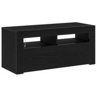 vidaXL Stijlvolle Zwart Eiken TV Stand Met Grote Opslagruimte En Trendy Ontwerp Voor Woonkamer Thuisbioscoop Kabelbeheer Systeem Bewerkt Hout Constructie Indoor Meubelunit Entertainment Centrum