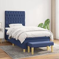 vidaXL Boxspring met matras stof blauw 100x200 cm, pocketveringbed, slaapmeubel, boxspring bed, bed, boxspringbed, eenpersoonsbed, bed met matras