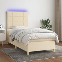 vidaXL Boxspring met matras en LED stof crèmekleurig 100x200 cm, bed, boxspringbed, tweepersoonsbed, slaapmeubel, boxspring bed, bed met matras