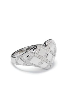 Yvonne Léon chevalière Baby Cœur Cross en or 9ct pavée de diamants - Argent