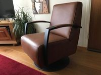 Leren draaifauteuil met stalen frame en schotelvoet - bruin leer - Echt leer, Industrieel, ontdek de vele Leersoorten en Kleuren bij ShopX