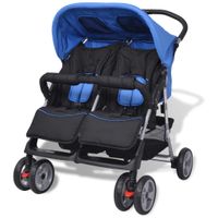 Tweelingkinderwagen staal blauw en zwart - thumbnail