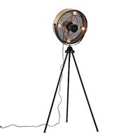 QAZQA - Modern Vloerventilator tripod zwart met goud 4-lichts - Kim | Slaapkamer | Keuken - Kunststof Langwerpig - E14 Geschikt voor LED - Max. 4 x 10 Watt