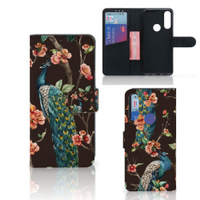 Alcatel 1S 2020 Telefoonhoesje met Pasjes Pauw met Bloemen