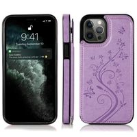 iPhone 14 Pro Max hoesje - Backcover - Pasjeshouder - Portemonnee - Bloemenprint - Kunstleer - Paars