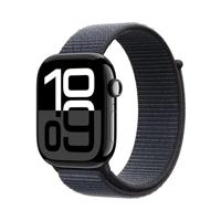 Apple Watch Series 10 (GPS 46 mm) Smartwatch - Kast van gitzwart aluminium - Inkt geweven sportbandje. Conditie bijhouden, Ecg-app, always on Retina-display, CO₂-neutraal