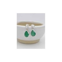 Zilveren Oorbellen Groene Onyx met Parel - 925 Sterling - thumbnail