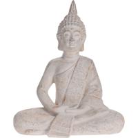 Boeddha tuinbeeld - zittend mudra - crème - 49 cm - weerbestendig - buiten en binnen