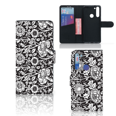 Motorola Moto G8 Hoesje Black Flowers Motorola Moto G8 Hoesje Black Flowers