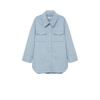 Mango shacket met wol lichtblauw