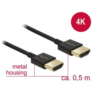 Delock 84786 HDMI-kabel HDMI Aansluitkabel HDMI-A-stekker, HDMI-A-stekker 0.50 m Zwart 4K UHD, Vergulde steekcontacten