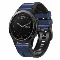 By Qubix - leer + siliconen bandje - Blauw - Compatible met Garmin Instinct 3 / Instinct E - 45mm - Compatible Garmin bandje - Bandbreedte: 22mm