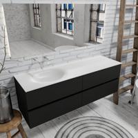 Zaro Sevilla Solid Surface badmeubel 150cm mat zwart geen kraangat met 4 lades spoelbak links - thumbnail
