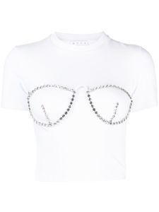 AREA t-shirt crop à ornements en cristal - Blanc