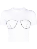 AREA t-shirt crop à ornements en cristal - Blanc