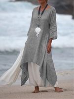 Vintage Asymmetric 3/4 Sleeve Crew Neck Dress - thumbnail