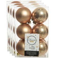 48x stuks kunststof kerstballen toffee bruin 6 cm glans/mat