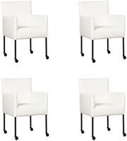 Set van 4 Witte leren moderne kuipstoel Desire - poot rond zwart met wiel - Hermes Leer Pure White (wit leer) - thumbnail