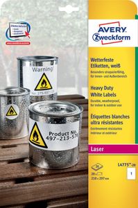 Avery-Zweckform Slijtvaste, weerbestendige folie-etiketten L4775-20 (N/A ),Wit, Rechthoek, 20 stuk(s), Permanent hechtend