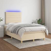 vidaXL Boxspring met matras en LED stof crèmekleurig 120x200 cm, bed, boxspringbed, tweepersoonsbed, slaapmeubel, boxspring bed, bed met matras