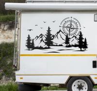 Camper sticker bergachtig landschap en kompas - thumbnail