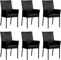 Set van 6 Zwarte leren moderne eetkamerstoelen Royal - poot vierkant zwart - Hermes Leer Nero (zwart leer) - thumbnail