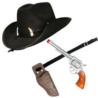 Carnaval verkleed set cowboyhoed Nevada - zwart - en holster met revolver - volwassenen - thumbnail