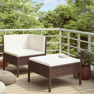 2-delige Loungeset met kussens poly rattan bruin