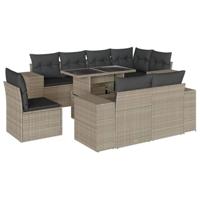 vidaXL 9-delige Loungeset met kussens poly rattan lichtgrijs