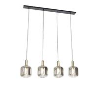 QAZQA - Design hanglamp zwart met goud en smoke glas 4-lichts - Zuzanna | Woonkamer | Slaapkamer | Keuken - Glas Langwerpig - E27 Geschikt voor LED - Max. 4 x 40 Watt