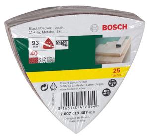 Bosch Accessories 2607019487 Deltaschuurpapier Met klittenband, Geperforeerd Korrelgrootte (num) 40 Hoekmaat 93 mm 25 stuk(s)