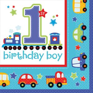 Servetten 1 Jaar Birthday Boy Auto's - 16 Stuks