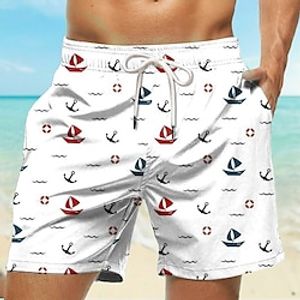 Voor heren Boardshorts Zwemshorts Lange zwembroeken Trekkoord met Mesh-voering Elastische taille Boot Sneldrogend Korte Feestdagen Strand Hawaii Casual Zwart Wit Micro-elastisch Lightinthebox