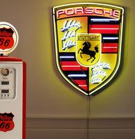 Porsche Logo Neon Verlichting Met Achterplaat XL 80 x 100 cm