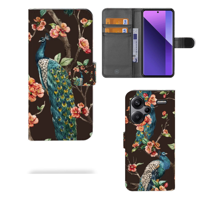 Xiaomi Redmi Note 13 Pro Plus Telefoonhoesje met Pasjes Pauw met Bloemen