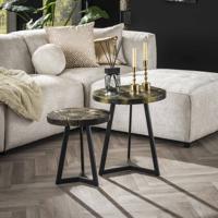 LifestyleFurn Salontafel Kaeo Teakhout, Set van 2 stuks - Zwart/Goud - Rond - thumbnail