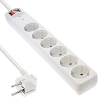 InLine 16461Q Stekkerdoos, 6-voudig geaard contact, met overspanningsbeveiliging, met schakelaar, 1,5 m, wit