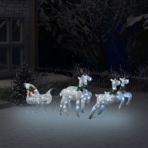 VidaXL Buitenkerstversiering rendieren en slee 100 LED&apos;s zilverkleurig