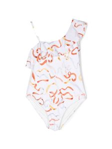 Chloé Kids maillot de bain asymétrrique imprimé à volants - Blanc