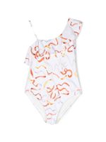 Chloé Kids maillot de bain asymétrrique imprimé à volants - Blanc - thumbnail