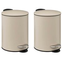 Prullenbak/pedaalemmer - 2x - metaal - beige - 3 liter - 16 x 25 cm - Badkamer/toilet